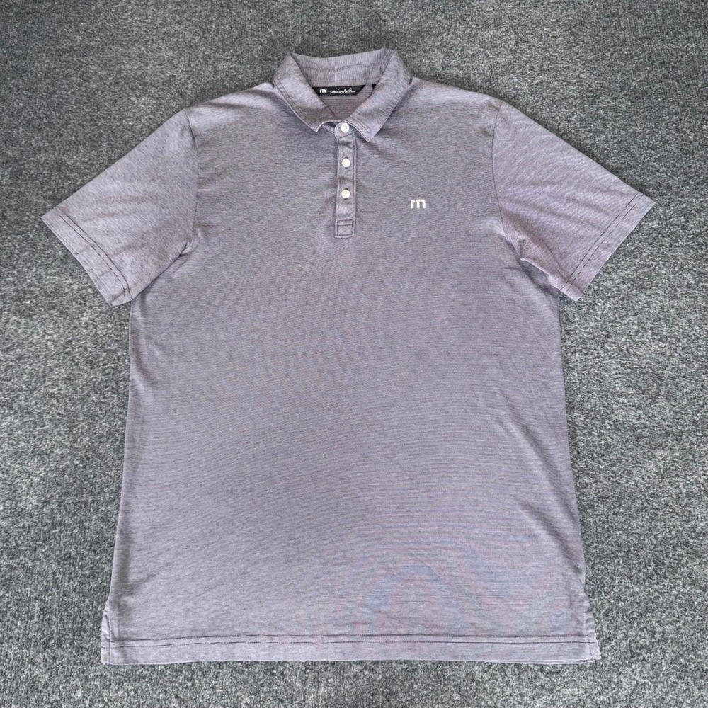 TravisMathew Mens L Purple Micro Stripe Pima Cotton Golf Polo Shirt Short Sleeve